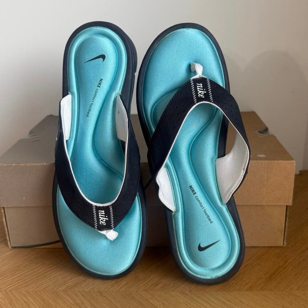 Nike Ultra Comfort Footbed Blue Women Slides Flip Flops- SZ 10